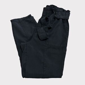 Social Standard Black Tie Waist Paper-bag Academia Straight Leg Hi Waist Pants